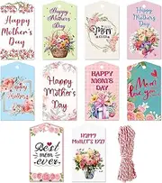 Mother's Day Paper Gift Tags 60Pcs Happy Mother's Day Hanging Labels Floral Best Mom with Twines DIY Party Gift Wrapping