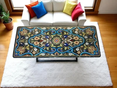 Luxury Marble Inlay Side Table Top Handcrafted with Semi-Precious Stones