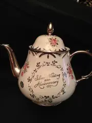 Arthur Wood England #5506 Teapot, Silver 25th Anniversary, New! Silver Accents