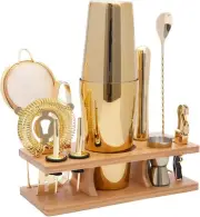 11-Pcs Cocktail Shaker Set Gold,Bartending Kit Stainless Steel Shakers 25oz