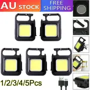1-5X Mini Magnetic COB LED Keychain Light Flashlight USB Rechargeable Torch Lamp