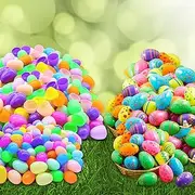 Premium Plastic Easter EggShell-50pcs Vibrant Solid Colors & Printed colorful Fillable Eggs,Ideal for Gift Surprises,Celebration Giveaways,School Rewards & Festive EggHunts (Printed Colorful Eggs)