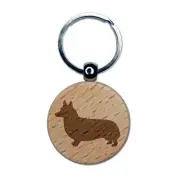 Pembroke Welsh Corgi Dog Solid Engraved Wood Round Keychain Tag Charm