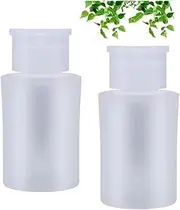 Wanfoou 2 Pack Push Down Pump Dispenser Empty Bottles - 180 ml Translucent Containers for Nail Polish Remover, One-Touch Dispensing