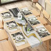Culudea Marble Black Gold Table Runner and Placemats Set of 6, Silver Stone Rock Abstract Dining Table Decor for Daily Use(1 Table Runner 72 inches Long and 6 Placemats)