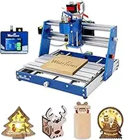 WolfPawn CNC Router Machine 3018 Blue All-Aluminum with Emergency-Stop 3 Axis Engraving Milling Machine Carving for Wood Acrylic PVC Plastic, Working Area (11.8X7.1X2.4in) (with Offline Controller)