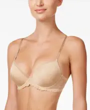 Calvin Klein Sz 32DD Seductive Comfort Lace Push Up Demi Bra QF1444 Beige