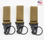 3pcs Khaki Molle Tactical Carabiner Backpack Belt Hook Quickdraw EDC Nylon Clip