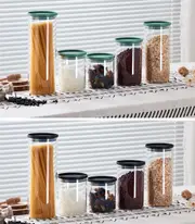 5 Pieces Storage Jar Set High Borosilicate Glass with Black/Green PP Lid Silicone Seal