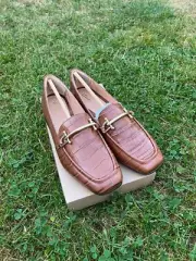 Clarks PURE BLOCK Dark Brown Croc Effect Leather Womens Loafers Size UK 5 1/2D