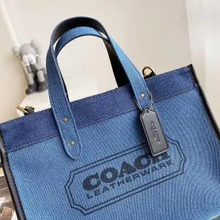 【小鹿甄選】COACH 89163 新款托特包 拼色帆布包 運動織帶 經典