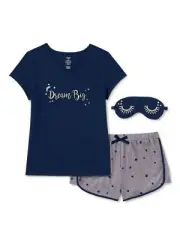 Cozy Jams Girls Dream Big Star Shirt, Shorts & Sleep Mask Pajama Set, Size 7/8