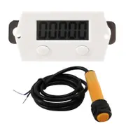 LCD Digital 0-99999 Counter 5 Digit Plus UP Gauge + Proximity Switch Sensor with Magnetic white