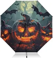[PDZRMY] Pumpkin Bat Halloween UV Protection Travel Umbrella Compact for Rain and Sun - Auto Open and Close UPF 50+ Windproof Portable 46” Sun Umbrella for Women and Men