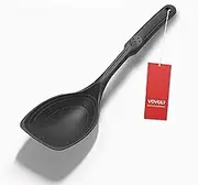 Large Silicone Cooking Spoon, Non-Stick Solid Spoon set with Deep Bolw and Measurement Mark for Mixing, Serving, Draining, Scooping, Scraping, Heat Resistant Kitchen Utensils, Black