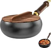 Suntuup Japanese Iron Pan, 9.45 inch Hand-Forged Non-Stick Iron Pan, for Restaurant Camping, Hotel with Wood lid (24 cm)