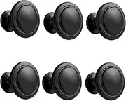 Kalolary Black Aluminium Alloy Cabinet Knobs, 6 Pack - Modern Kitchen Drawer Handles, Round Knob, Easy Install
