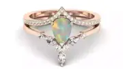 18K Gold Plated 925 Sterling Silver Natural Opal Pear Cut Engagement Ring Set