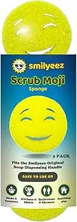 [Smilyeez] Scrub Moji Scrubbing Sponge (Set of 3) - (Yellow) - Scrub Sponge Made with Temperature-Responsive Polymer Foam - Stain and Odor-Resistant Kitchen Sponges and Scrubbers - Bathroom Scrubber
