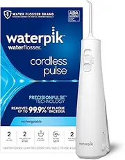 Waterpik Cordless Pulse Rechargeable Portable Water Flosser for Teeth, Gums, Braces Care and Travel with 2 Flossing Tips, Waterproof, ADA Accepted, WF-20 White