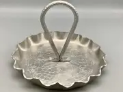 Vtg 1950’s Designed Aluminum Round Tidbit Tray w/Center Handle Grape/Leaf 6”
