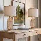 21" Boho Table Lamps Set of 2 for Living Room, Bedside Lamps for Nightstand, Rat