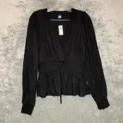 Old Navy Women Boho Fairy Grunge Waist Defined Smocked Tie Front Blouse S Tall