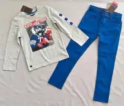 NWT CATIMINI BOYS TIGER TOP & ROYAL BLUE PANTS 2PC SET/ OUTFIT 7 years SZ 7