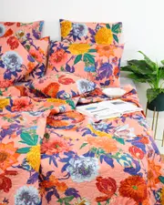 Linen Connections Vintage Handmade Kantha Floral Cotton Quilt Throw Bedspread Block Print Quilt Indian Quilt Comforter Duvet Cover Quilt - 019
