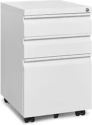 SUPEER 3 Drawer Mobile File Cabinet with Lock, Metal Filing Cabinet for Office,Home,Vertical Cabinet Legal/Letter Size, Fully Assembled (White)
