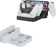 Charger Station forPS5 Controller/PS5 Portal，2 in 1 Charging Dock Stationfor PlayStation PS5 Portal Controller & Remote Player Charging Stand with 2 Type C Plug and Cable (White)