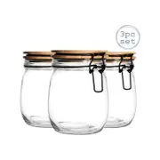 Argon Tableware 3 Piece Storage Jar with Wooden Lid Set - Round - 750ml