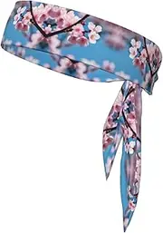 [Ghjkfbf] Pink Cherry Blossoms Print Sports Headband Sweat Wicking Sweatband for Men Women Running Cycling Yoga Fitness Workout