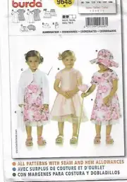 C323 BURDA 9648: GIRL'S DRESS, JACKET, HAT & BAGS SIZE 3-8 SEWING PATTERN