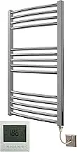 Greened House Electric Chrome 500W x 800H Curved Towel Rail + Timer and Room Thermostat Bathroom Towel Rails