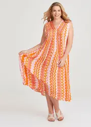 [TS] Taking Shape Fiesta Sleeveless Maxi Dress Size 12 in Orange Print - Plus Size Women's Clothing Orange Print