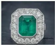 14K White Gold Finish 3CT Emerald Cut Real Emerald Wedding Halo Jewelry Ring