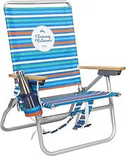 [Tommy Bahama] 4-Position, Extended 12.8" seat Height Easy in-Easy Out Folding Backpack Beach Chair, Logo Stripe