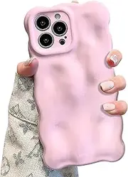 UEEBAI Case for iPhone 15 Pro Max 6.7 inch, Cute Solid Color Curly Wave Shape Shockproof Soft TPU Bumper Phone Case, Candy Water Ripple 3D Silicon Slim Pretty Case Non-Yellowing Cover-Purple