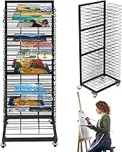 HOOMFIT Portable Art Storage Rack, Removable Shelves Art Rack, 24 Removable Shelves Painting Drying Rack，Art Drying Rack with Lockable Wheels