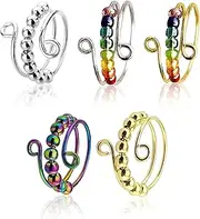 Pack of 5 Skill Rings, Adhs Ring, Adjustable Anti-Stress Ring, Skills Set Stress Adults, Fidget Toy, Anxiety Spinning with Beads, Open Spinner Women, Anxiety Stress Rings for Girls and Women