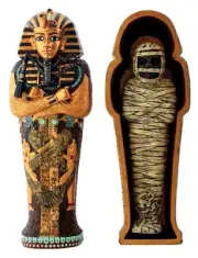 Ebros Egyptian King Tut Coffin With Mummy Collectible Figurine Statue 6.75"L