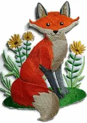 Fox With Flowers Embroidered Iron on/Sew patch [7.7" X 6"]