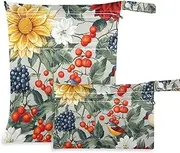 [Amooorous] Oil Painting Sense Retro Flower Mulberry zippered bag for baby 2 Pack travel essentials for babies with handles for beach, travel