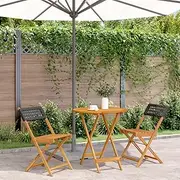 Patio Furniture Sets 3 Piece Bistro Set Black Poly Rattan and Solid Wood