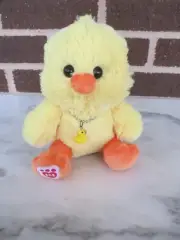 Build A Bear Mini Yellow Chick 7" Plush- Orange Beak + Feet- Duck Charm Necklace