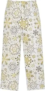[ZZXXB] Christmas Golden Snowflakes Pattern Boys Long Pants Soft Trousers Elastic Waist Kids Lounge Bottoms with Pockets S-XL