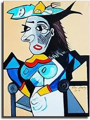 Pablo Picasso Poster Woman with Fish Hat Canvas Wall Art Abstract Pablo Picasso Painting Pablo Picasso Print Home Decoration Picture 50X70cm Unframed