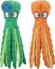 Squeaky Toys for Dogs, 2 Pack No Plush Stuffing Octopus Crinkle Plush Pet Toys f