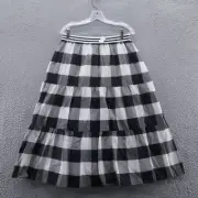 Talbots Womens Lined Peasant Midi Skirt Medium White Black Buffalo Plaid NEW